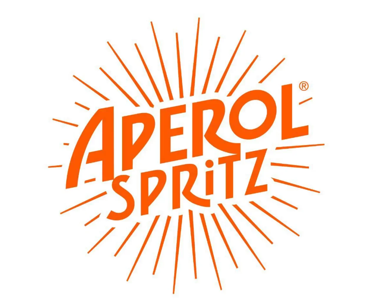 Aperol Spritz-Logo in Orange mit Lichtstrahlen.