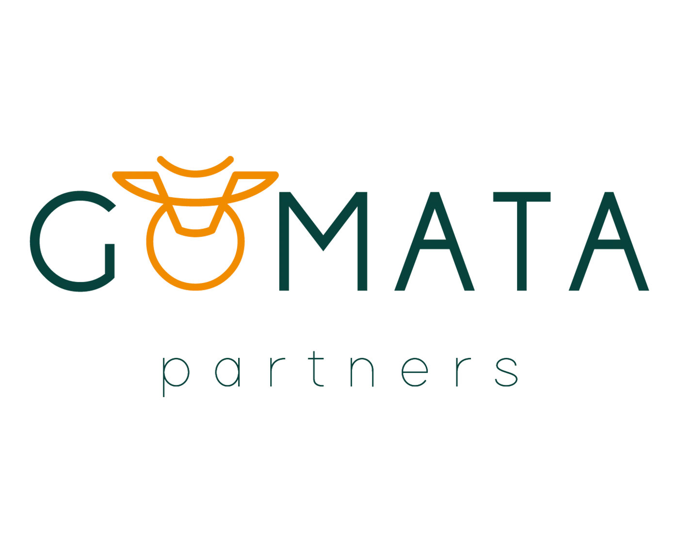 Logo de Gomata Partners avec des couleurs dominantes orange et vert foncé, intégrant un symbole minimaliste.