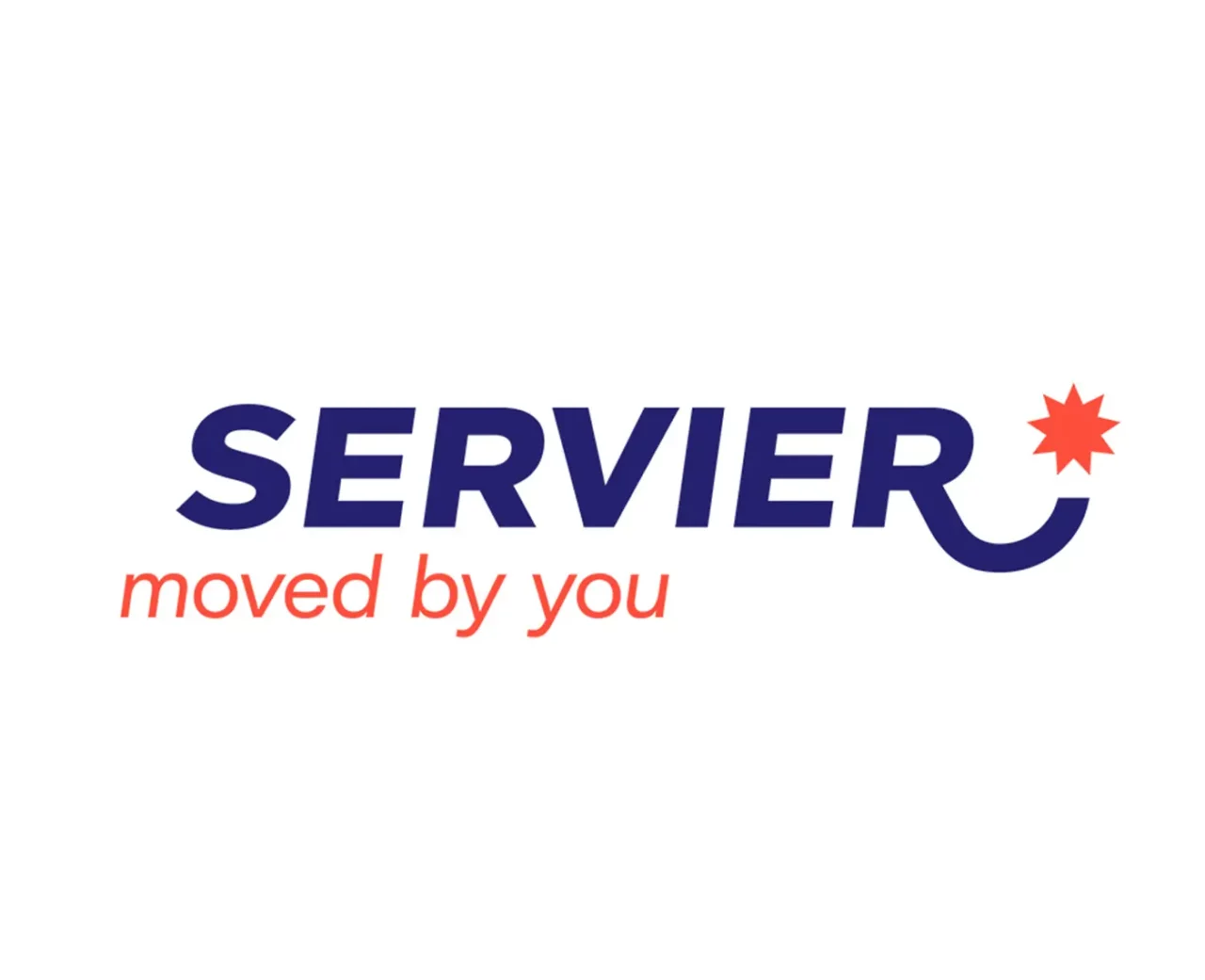 Das Firmenlogo von Servier mit dem Slogan „moved by you“ und einem stilisierten roten Stern.