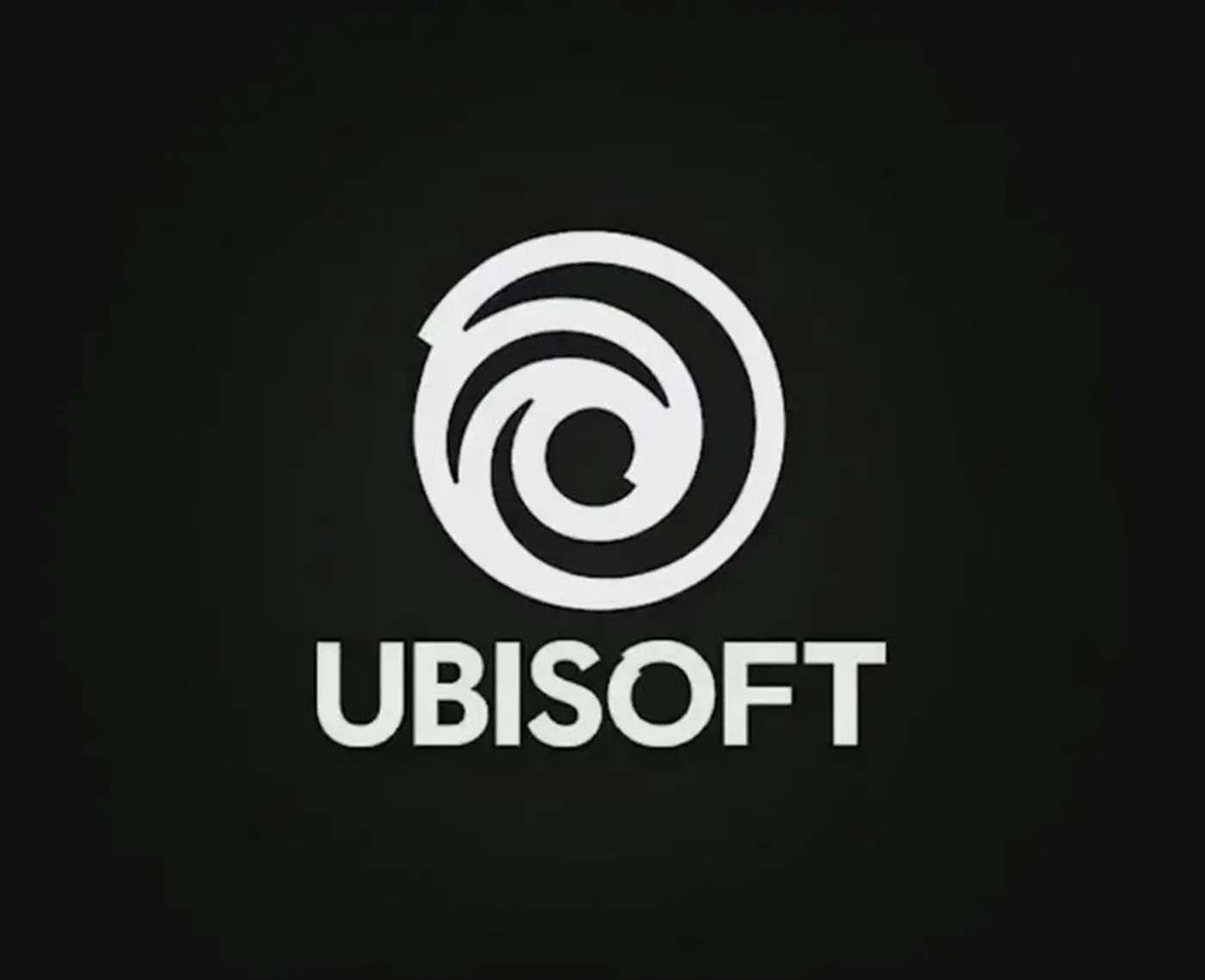 Logo officiel d'Ubisoft, composé d'une spirale stylisée en blanc sur fond noir, avec le nom "UBISOFT" écrit en lettres capitales sous le symbole.