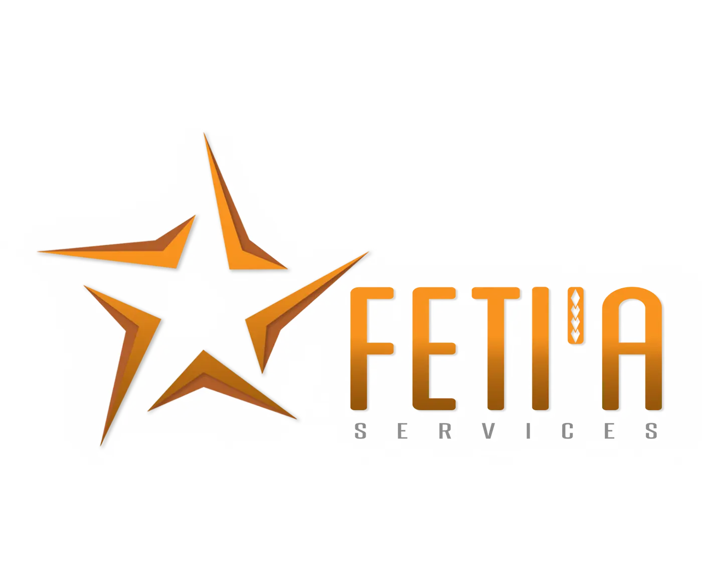 Fetia Services logo, featuring a stylised star in orange accompanied by the company name "Fetia" in colour-coordinated capital letters, with the word "Services" in grey below.