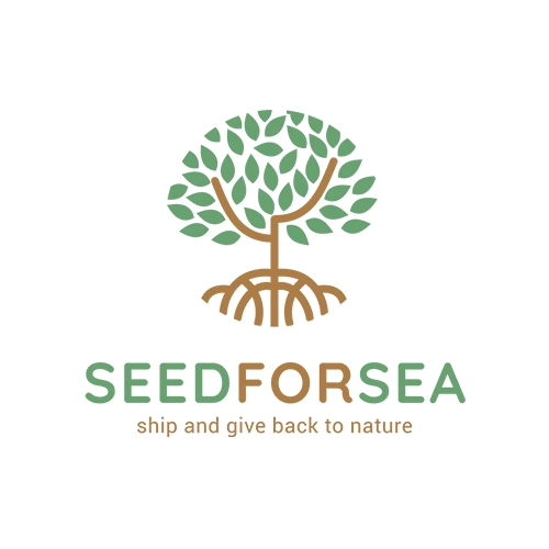 Logotipo de Seed for Sea con un árbol estilizado en verde y marrón, acompañado del lema “Envíos que devuelven a la naturaleza”.